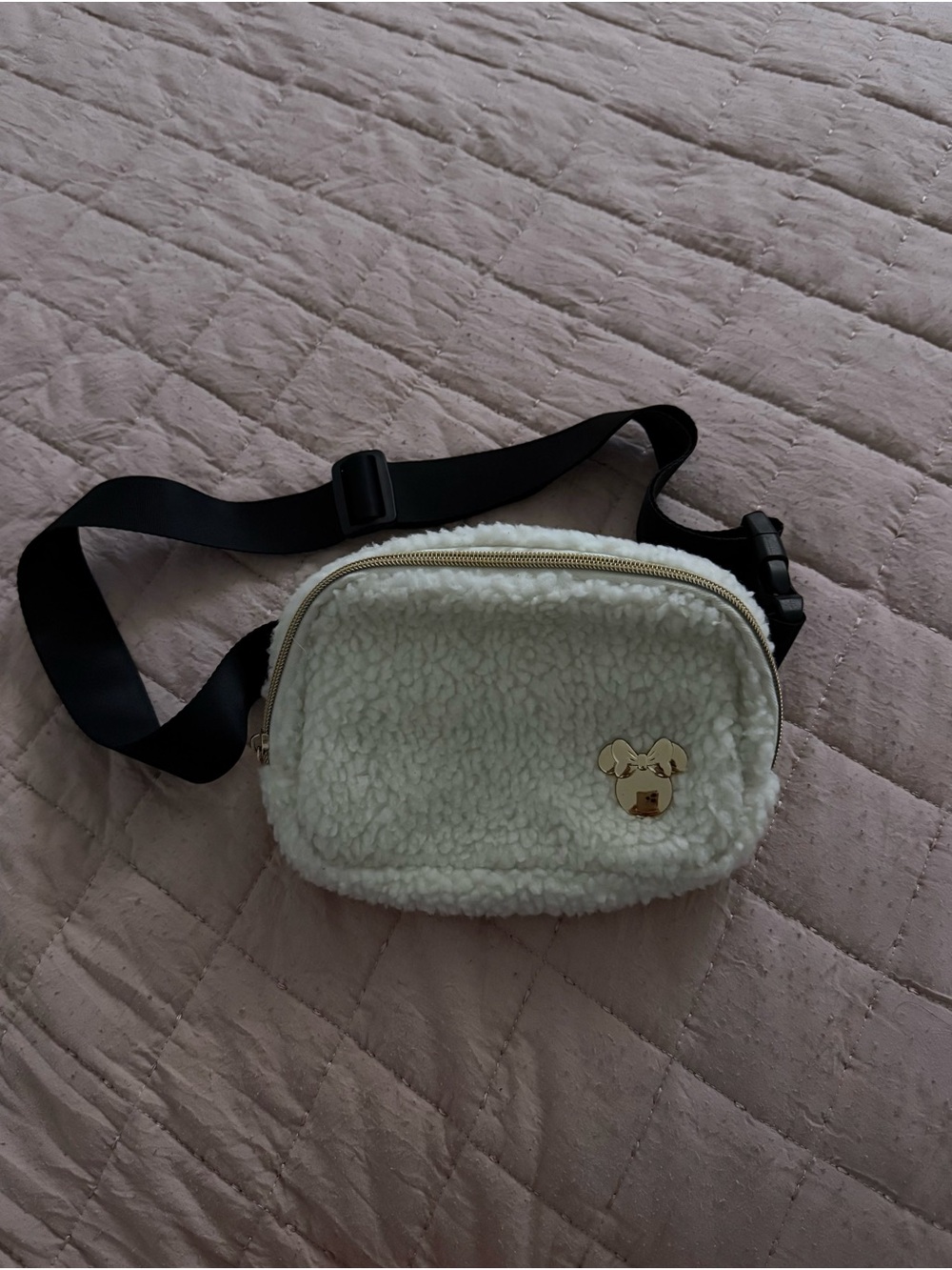 Disney White Sherpa Crossbody Belt Bag with Gold Accent